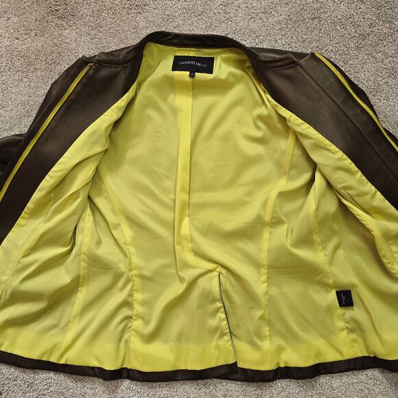 Lafayette 148 New York genuine leather brown full zip jacket blazer Sz4 - Picture 5 of 11